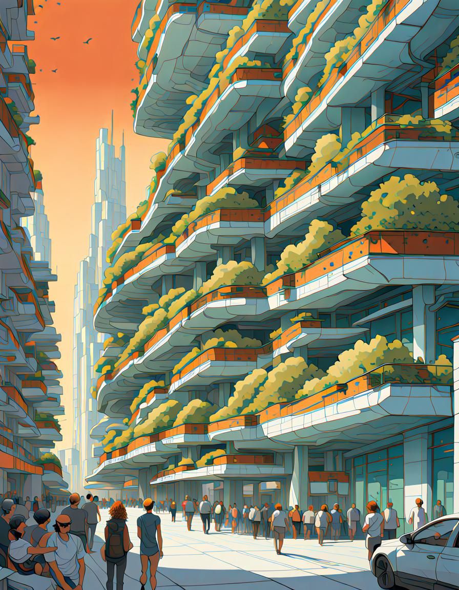 Futuristic Urban Habitat in Vibrant Sci-Fi Style