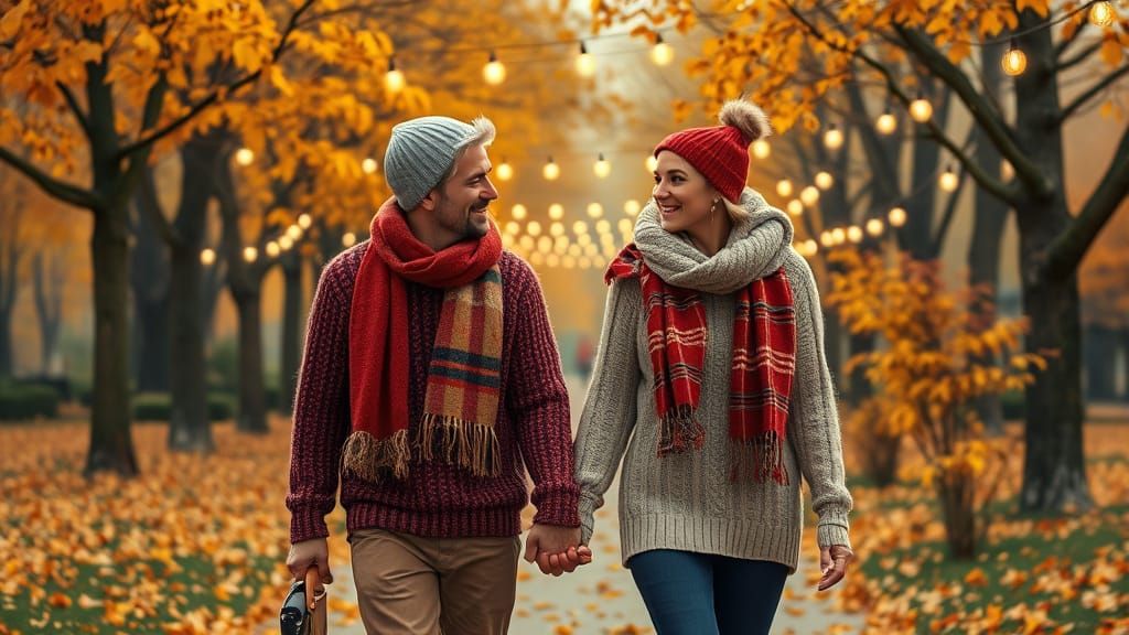 Romantic Autumn Stroll in a Golden Park