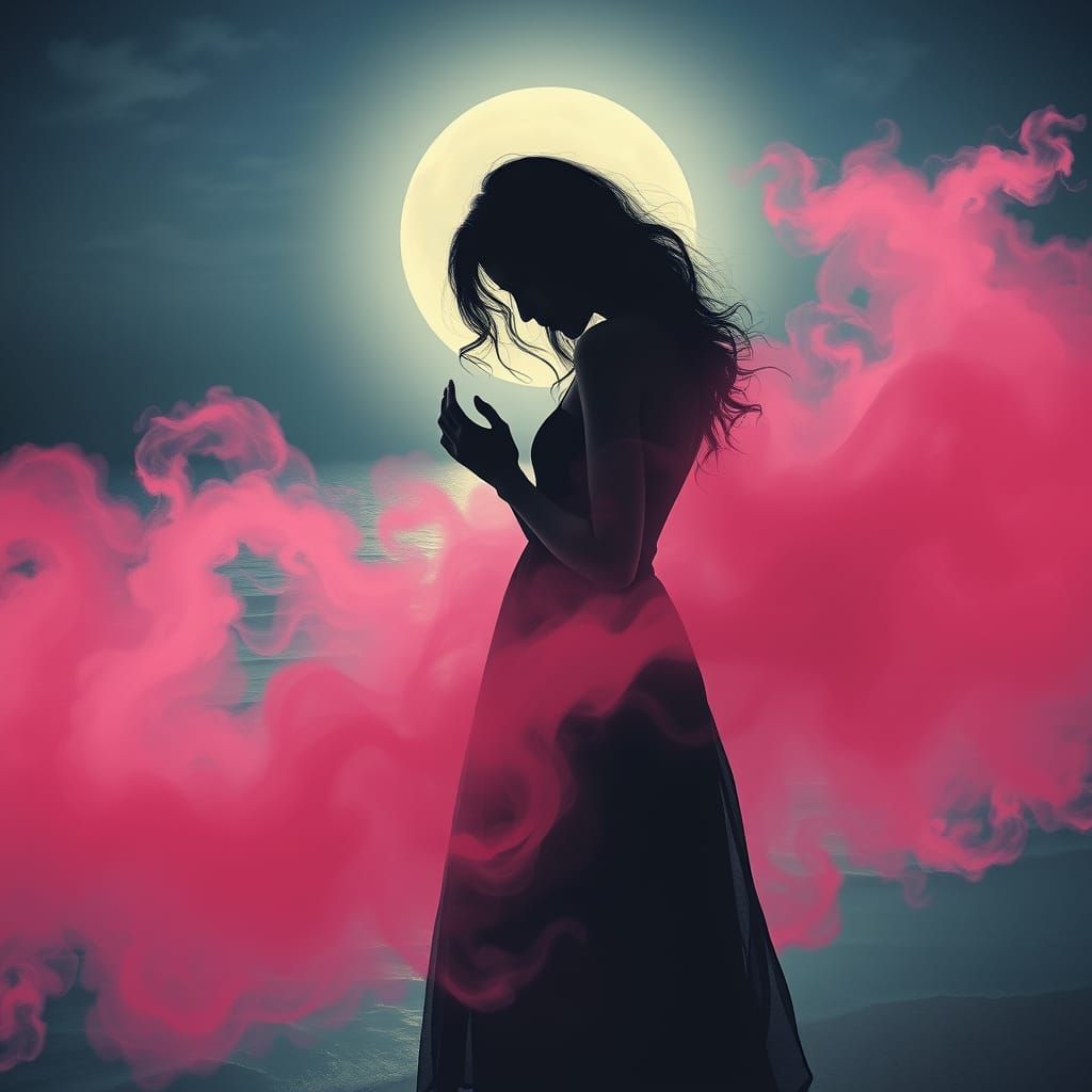 Woman Contemplating at the Edge of a Dreamy Sea