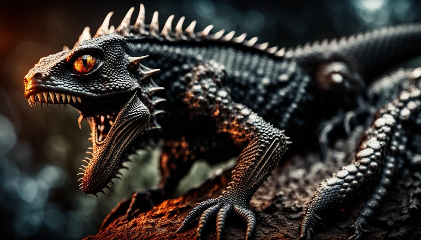 Scary Alien Demon with Metallic Scales and Hellfire