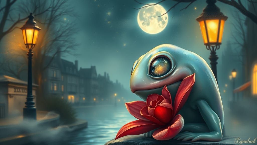 Whimsical Parisian Encounter with a Shimmering Slime Monster