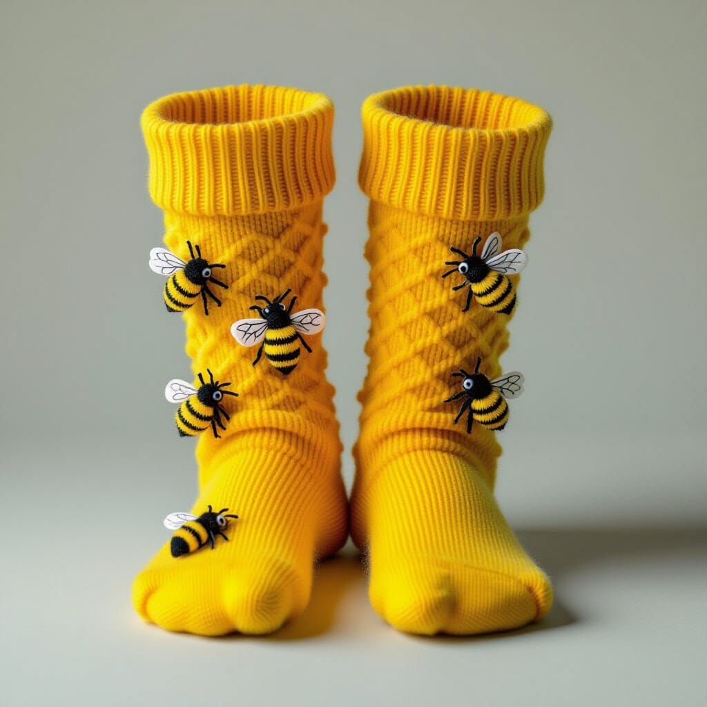 Humorous Feet in Bee and Honeycomb Socks