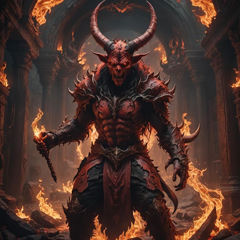Fiery Demon in Hellscape: Fantasy Concept Art