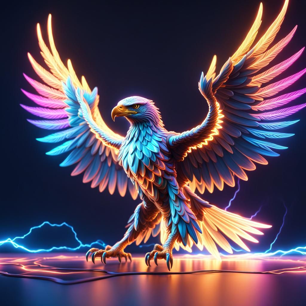 Psychedelic Lightning Eagle Superhero Landing: 3D Render
