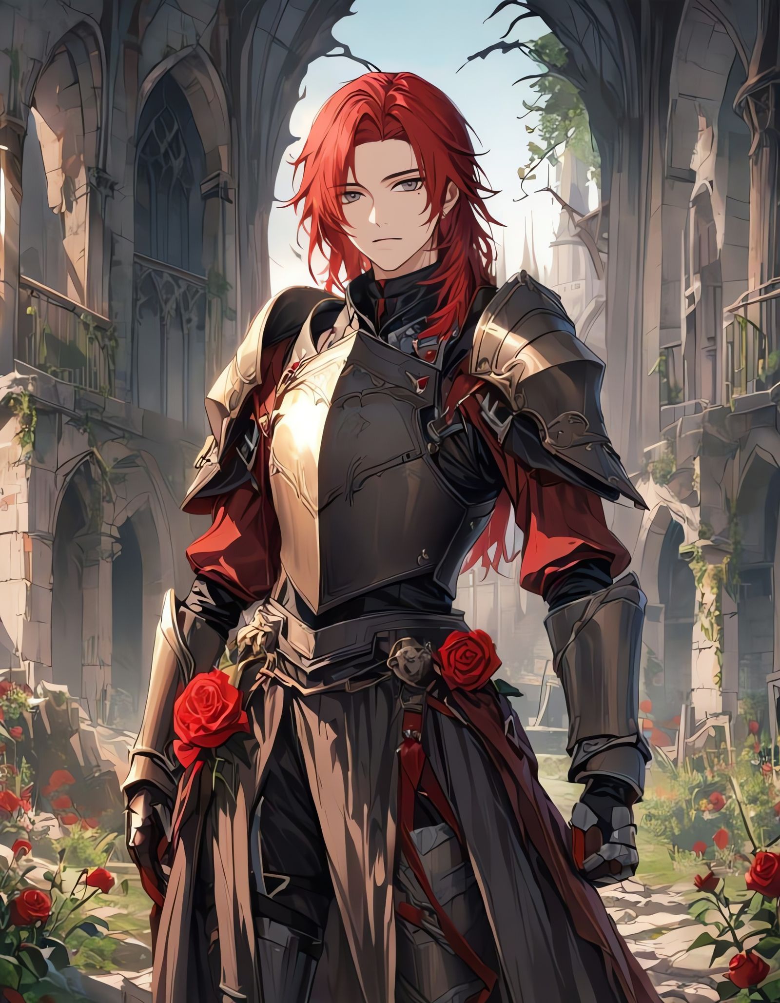 Surreal Cowboy Bishounen Stands Amidst Ruins, Holding a Red ...