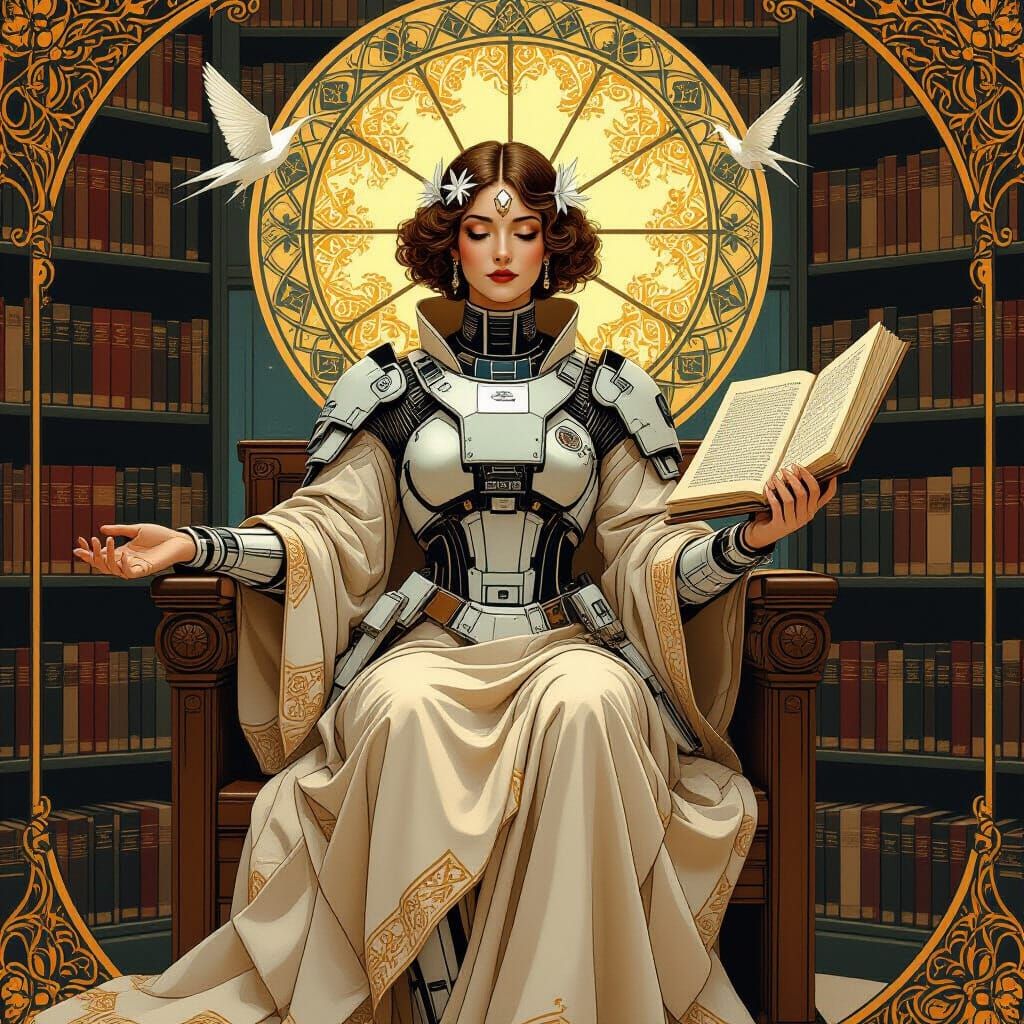 Deity in Spacesuit Presides Over Libraries: Art Nouveau Styl...