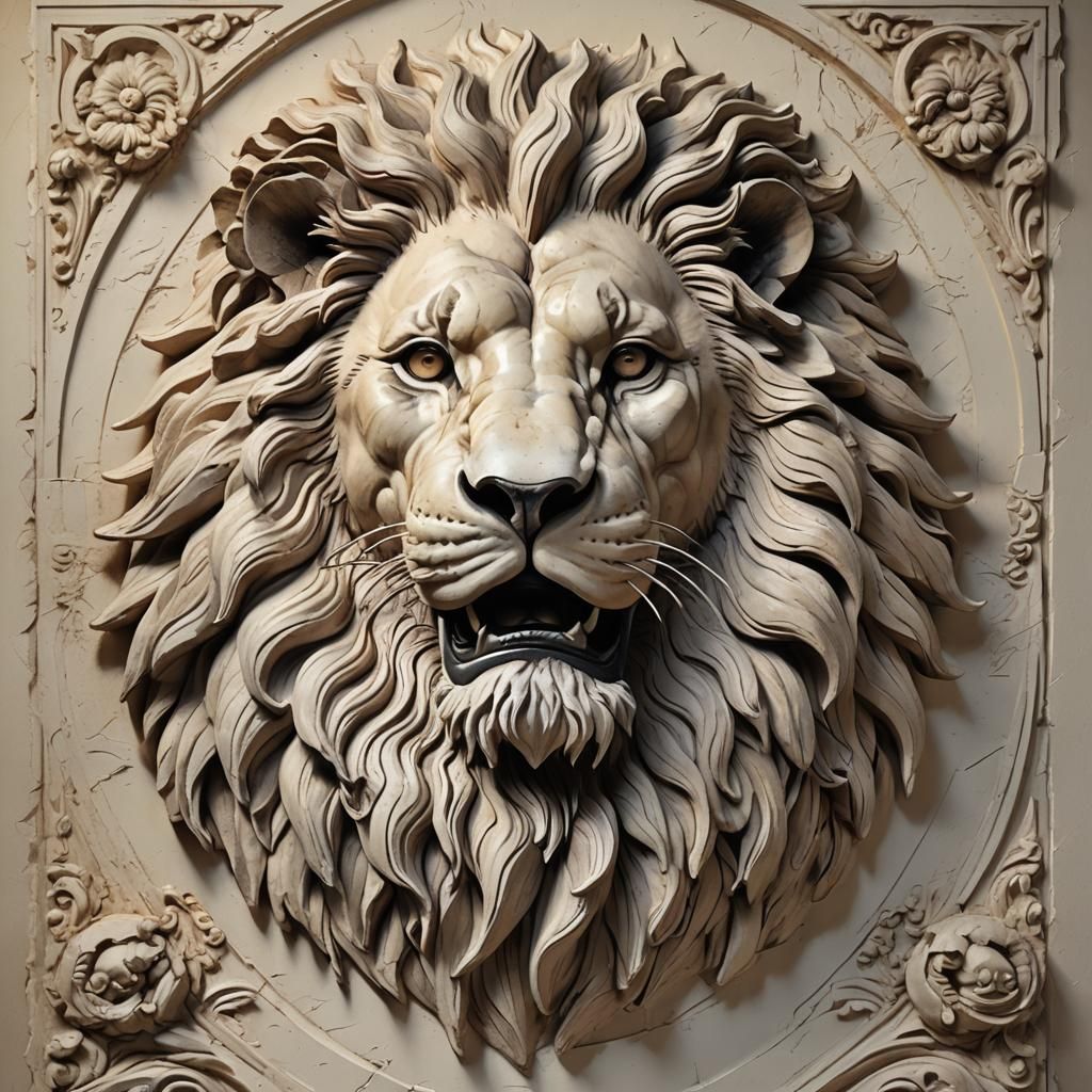 Neoclassical Lion Sculpture in Pencil Sketch Style