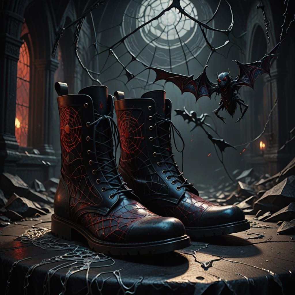 Vampire Boots of Spiderwebs in Vibrant Splash Art Style