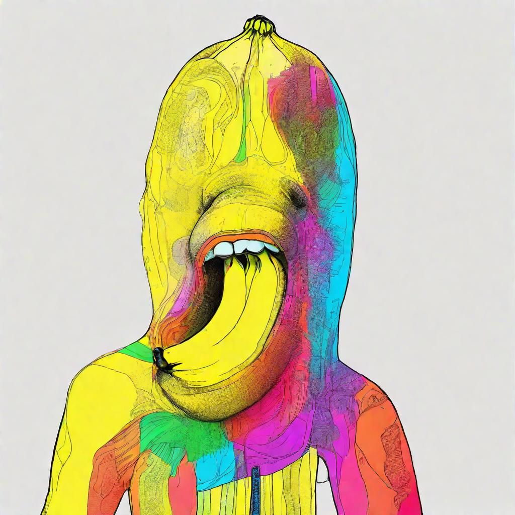 Vibrant Humanoid Banana Line Drawing