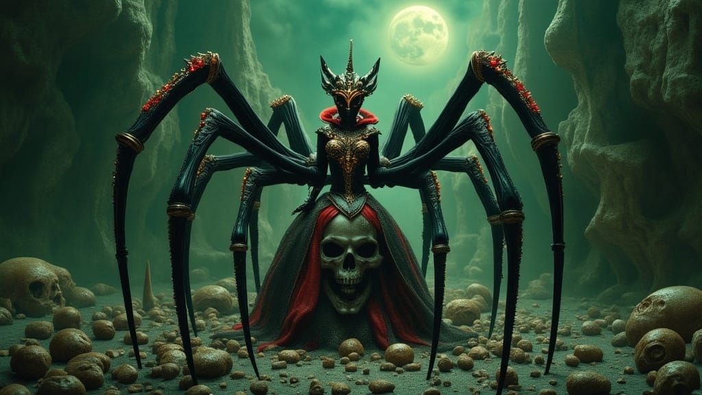 Spider Queen in Gothic Cave with Baroque Details