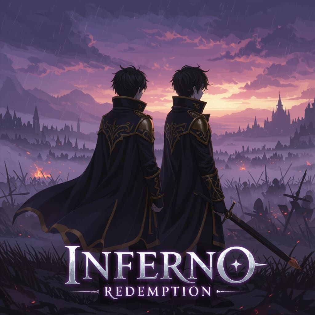 Brothers on Battlefield in Anime Style with Typography