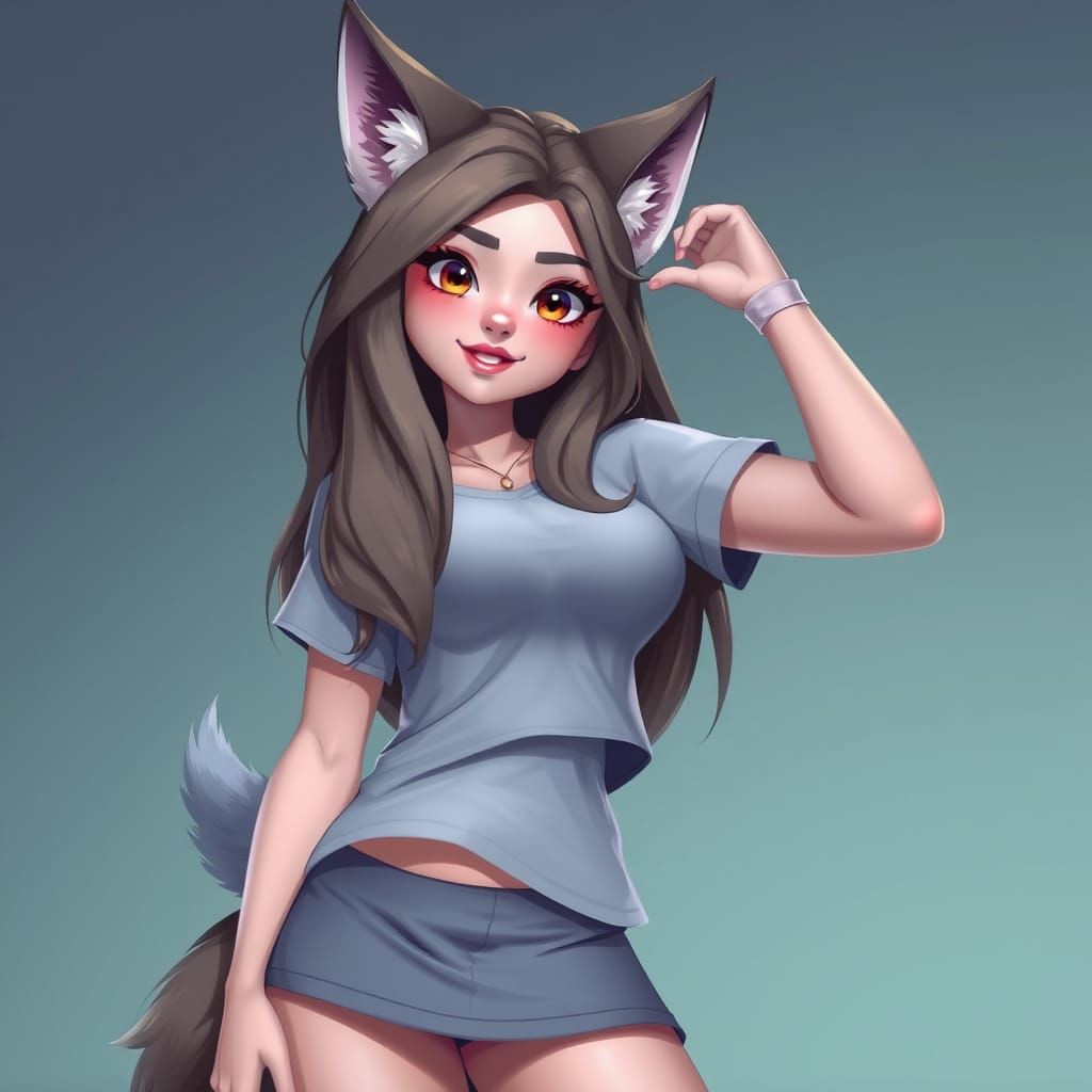 Adorable Wolf Lady in Pastel Hues
