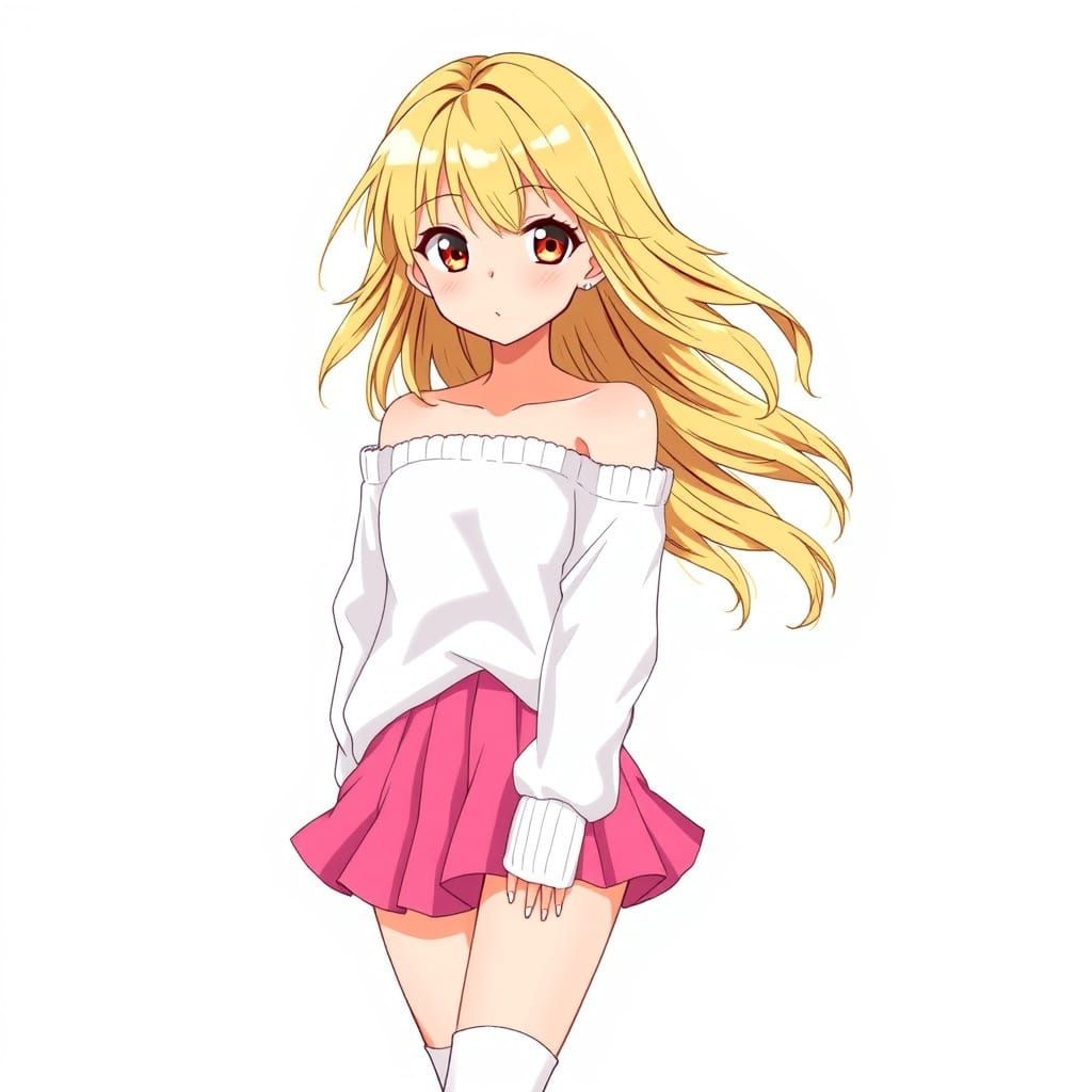 Anime Girl in Vibrant Pastel Colors with Soft Knitted Sweate...