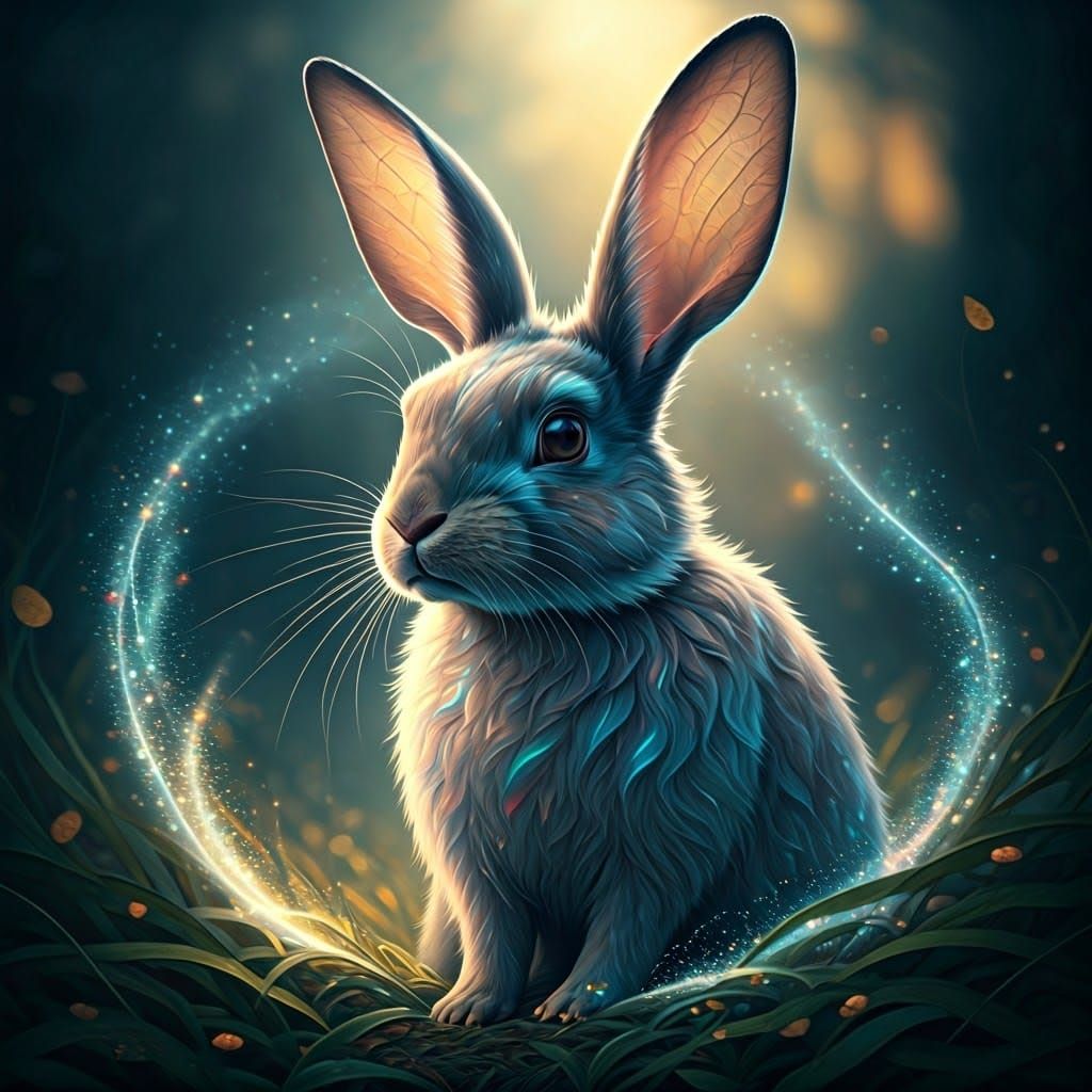 Iridescent Bunny in Dreamy, Ethereal Landscape