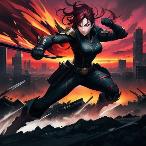 Anime Concept Art: Female Warrior on Battlefield