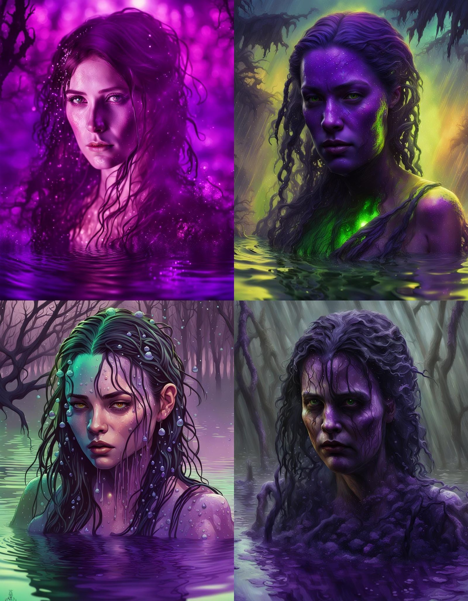 Ethereal Woman in Toxic Twilight: Digital Art Portrait