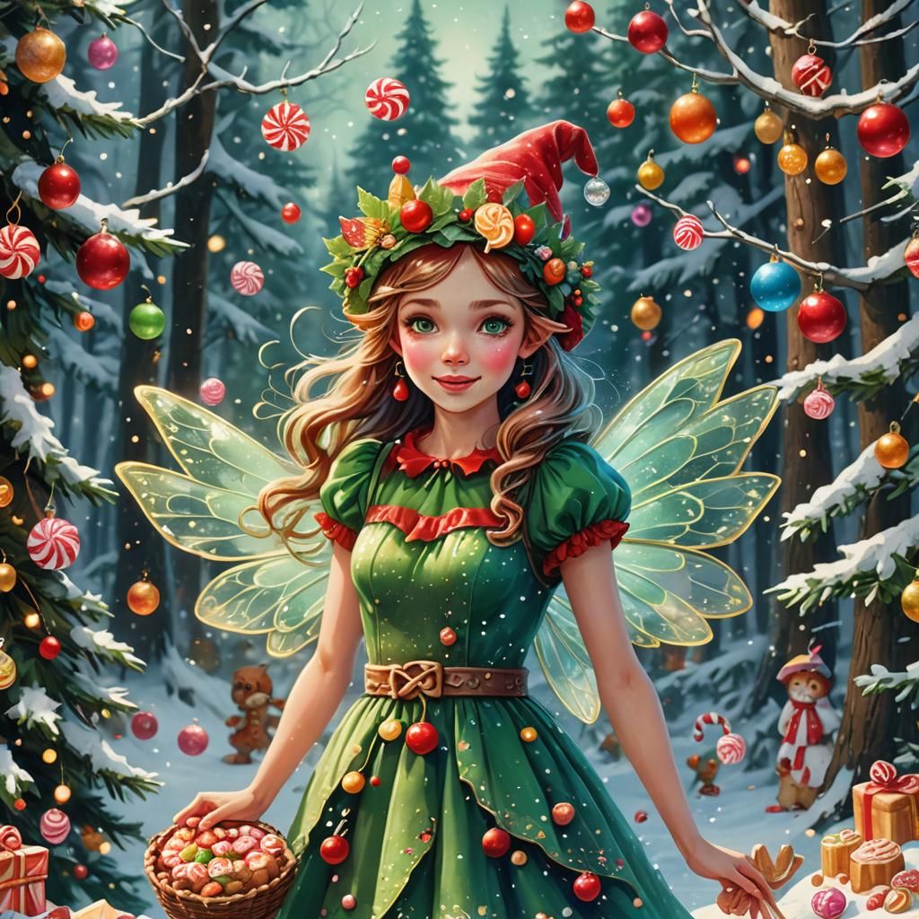 Sugary Christmas Fairy in Festive Forest