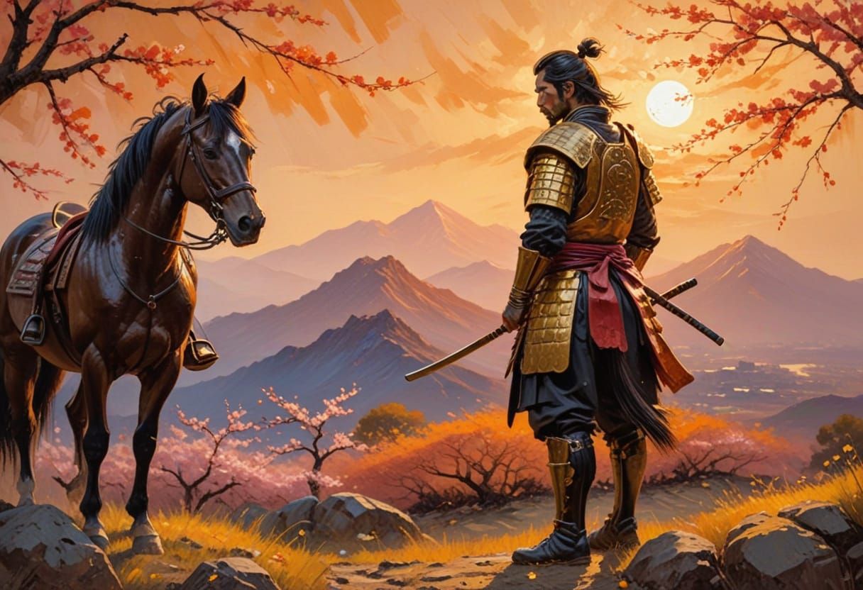 Samurai in Golden Light: An Impasto Oil Painting