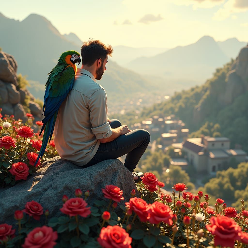 Man and Parrot on Rose Mountain