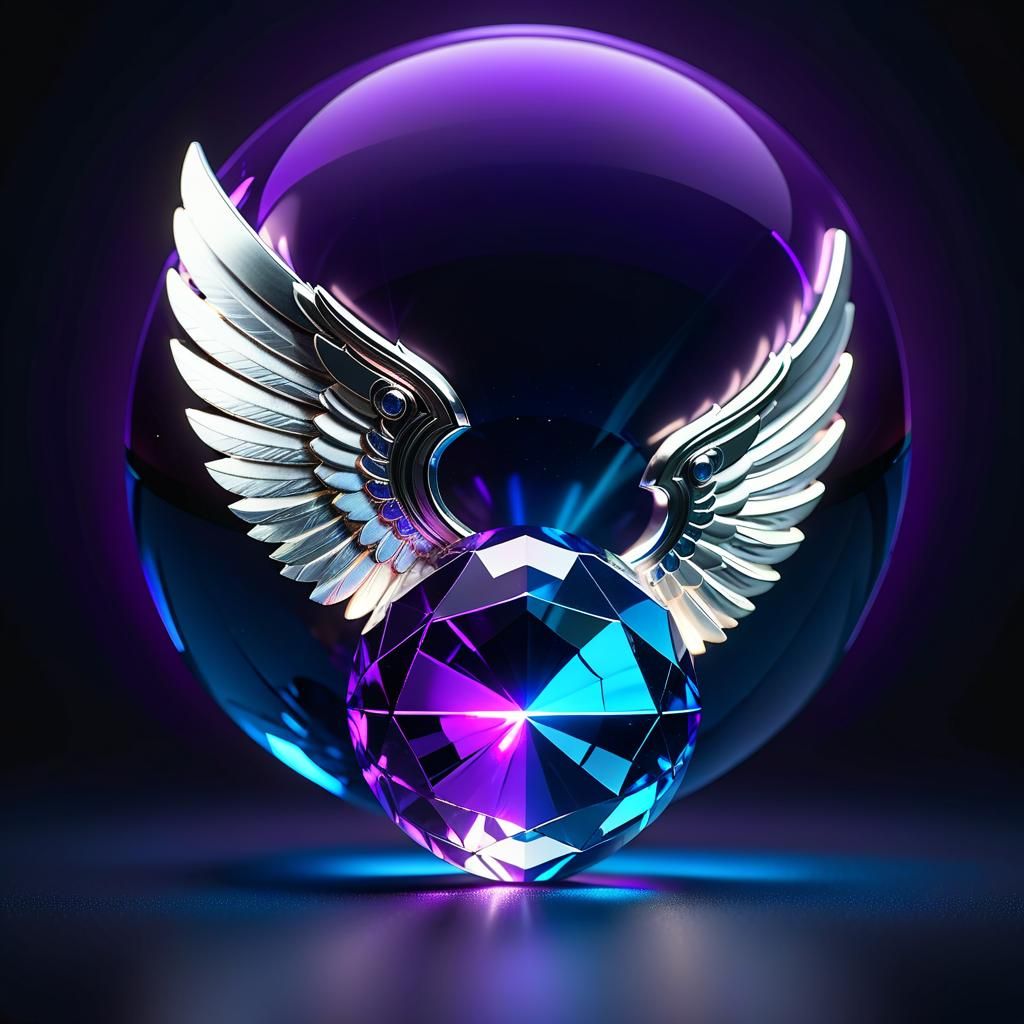 Glowing Sapphire Energy Sphere with Amethyst Wings