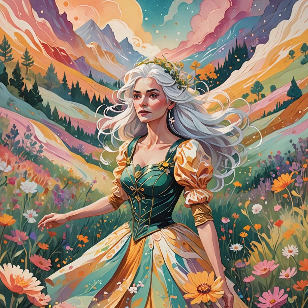 Sage-Inspired Woman in Fantasy Candyland, French Comic Art
