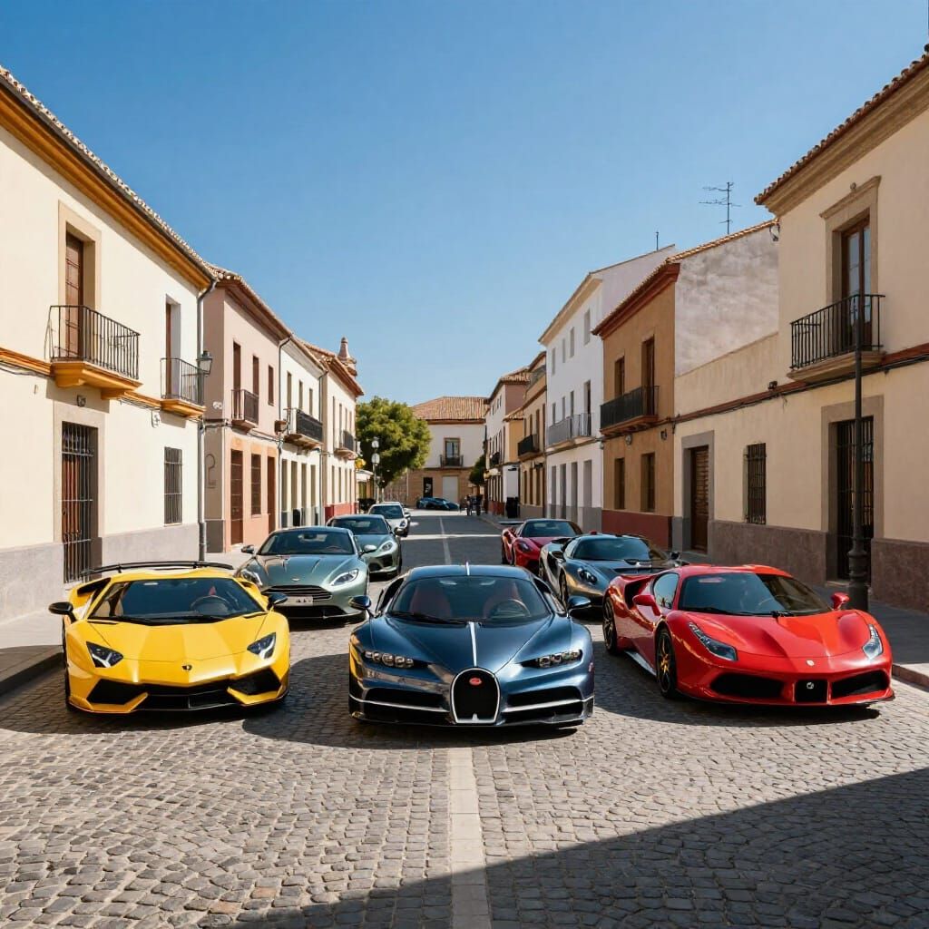 Luxury Supercars Lined Up on Spanish Street