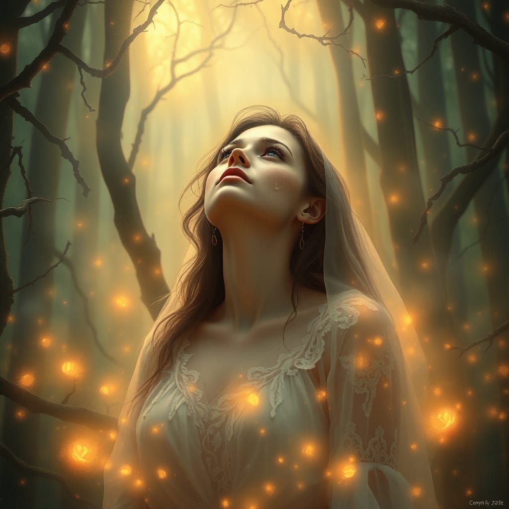 Ethereal Woman Beseeches the Heavens for Lost Tears