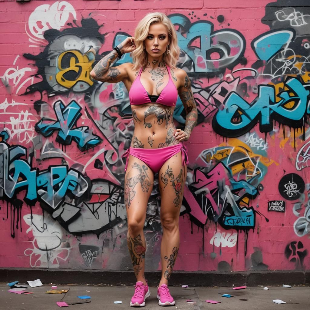 Tattooed Fitness Model in Graffiti Splash Art Style