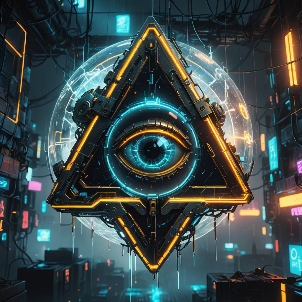 Bioluminescent Eye in Cyberpunk Neon Glass Structure