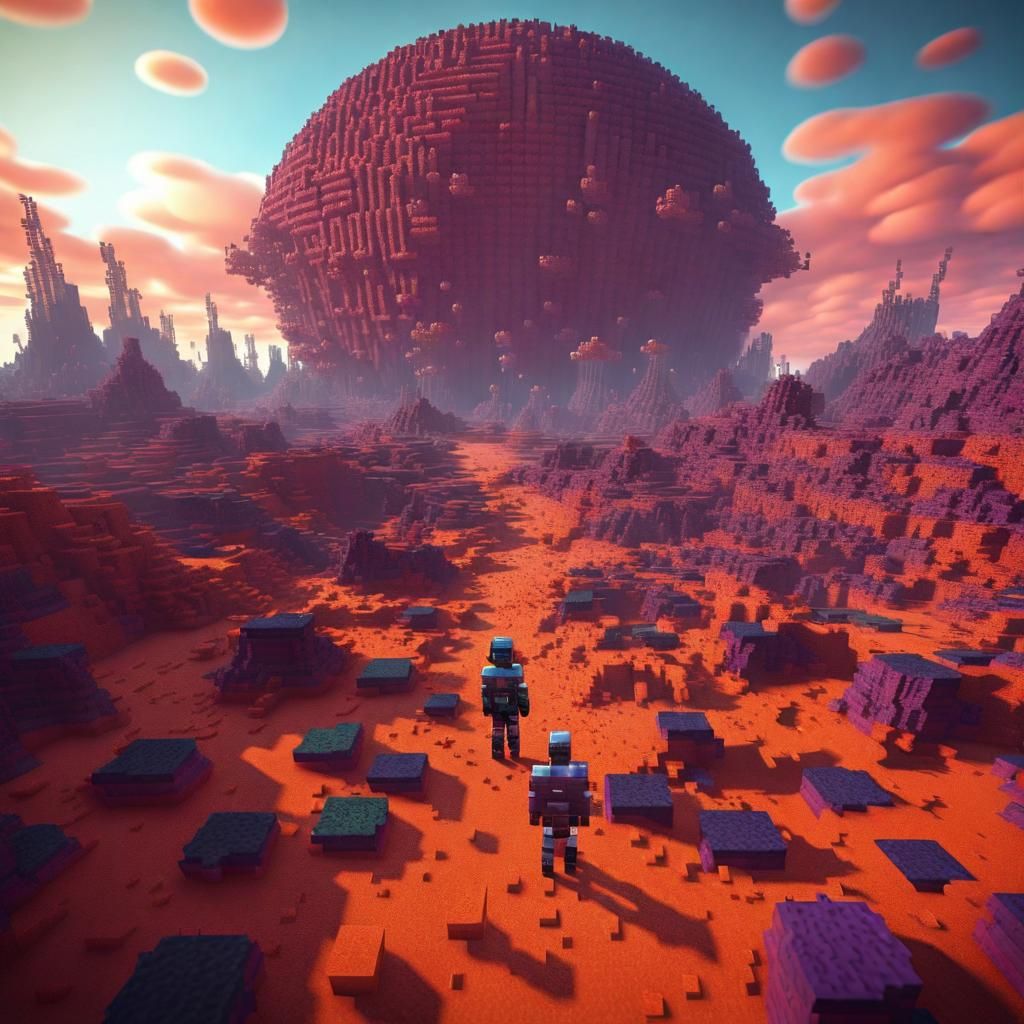 Minecraft Alien World: 3D Pixel Art Landscape