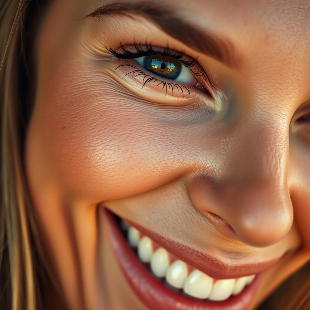 Joyful Woman's Face in Hyperrealistic 8k Close-up