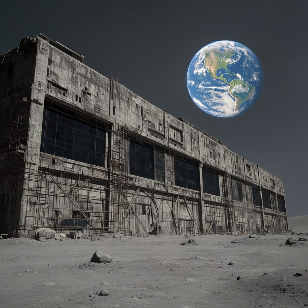 Massive Ancient Lunar Hangar with Earth View