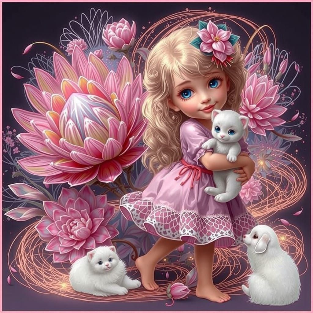 Surreal Portrait of Enchanting Young Woman in Lush Nature, I...