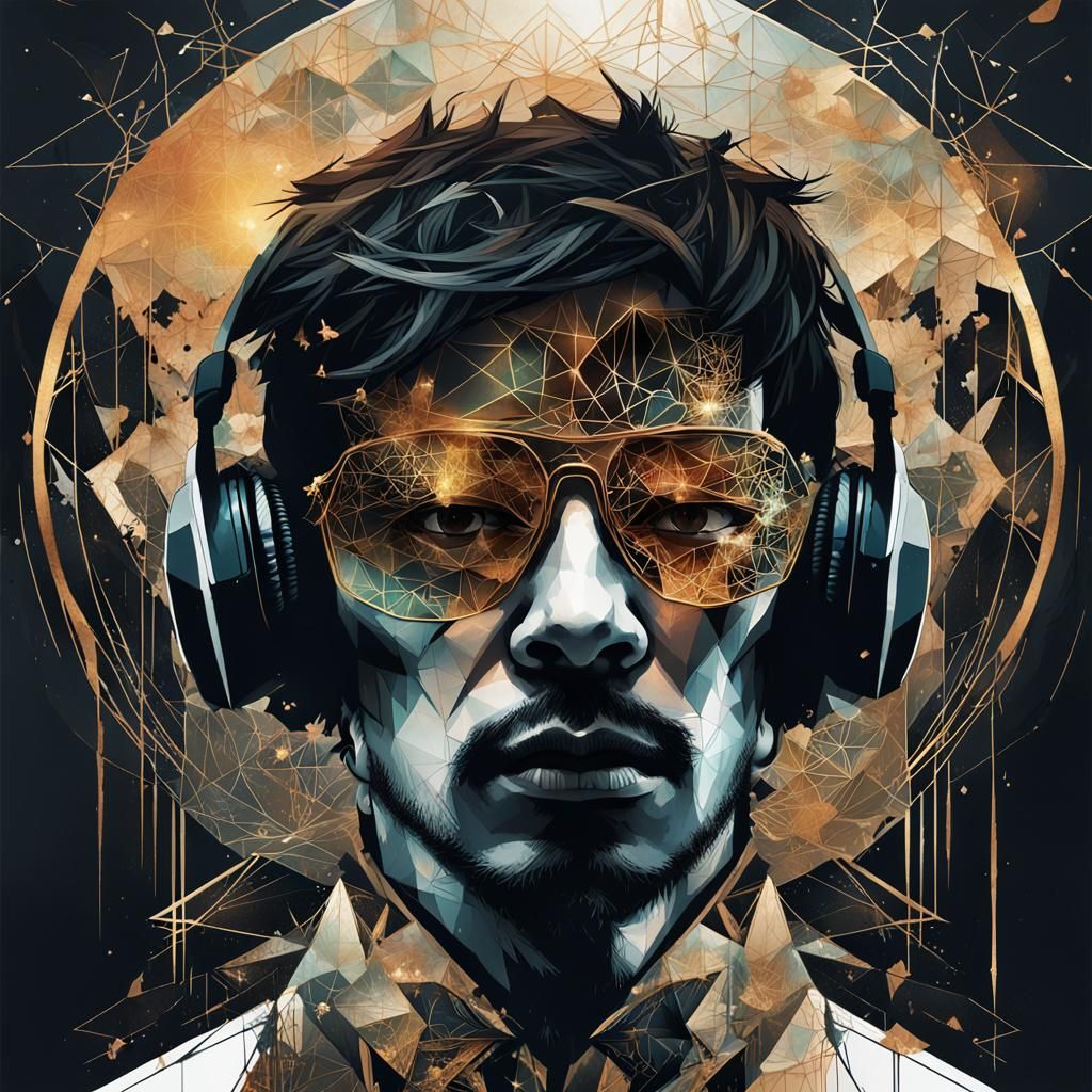 Ethereal Digital Painting of a Man at a Party with Shimmerin...