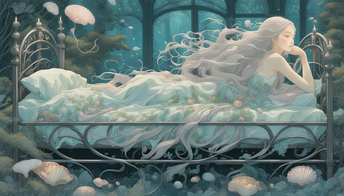 Mystical Siren in Lush Forest, Digital Artwork