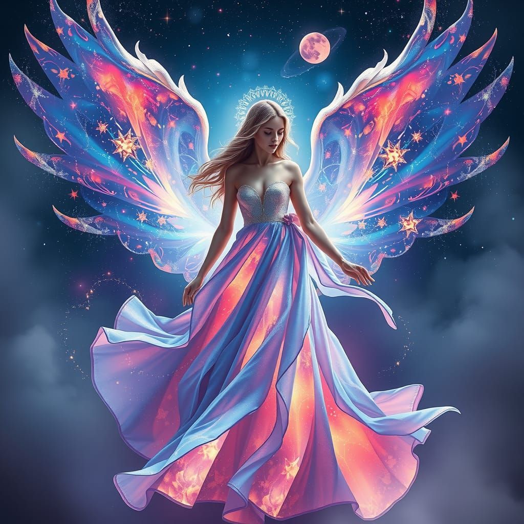 Goddess in an Ethereal Celestial Gown