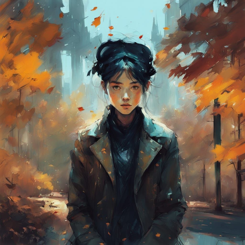 Romantic Autumn Park Scene in Impressionist Style