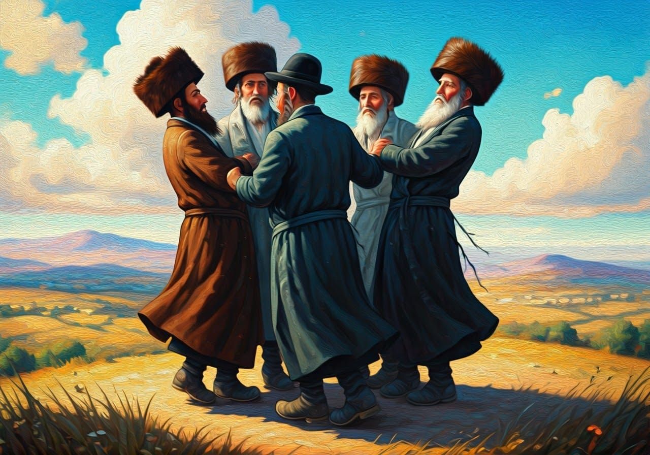 Early 20th-Century Eastern European Jewish Folk Art Oil Pain...