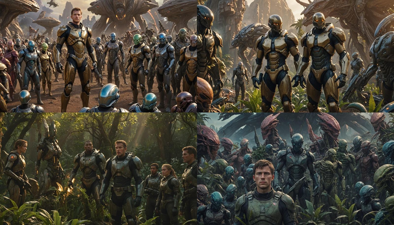 Victorious Alien Resistance Fighters Celebrate at Dawn