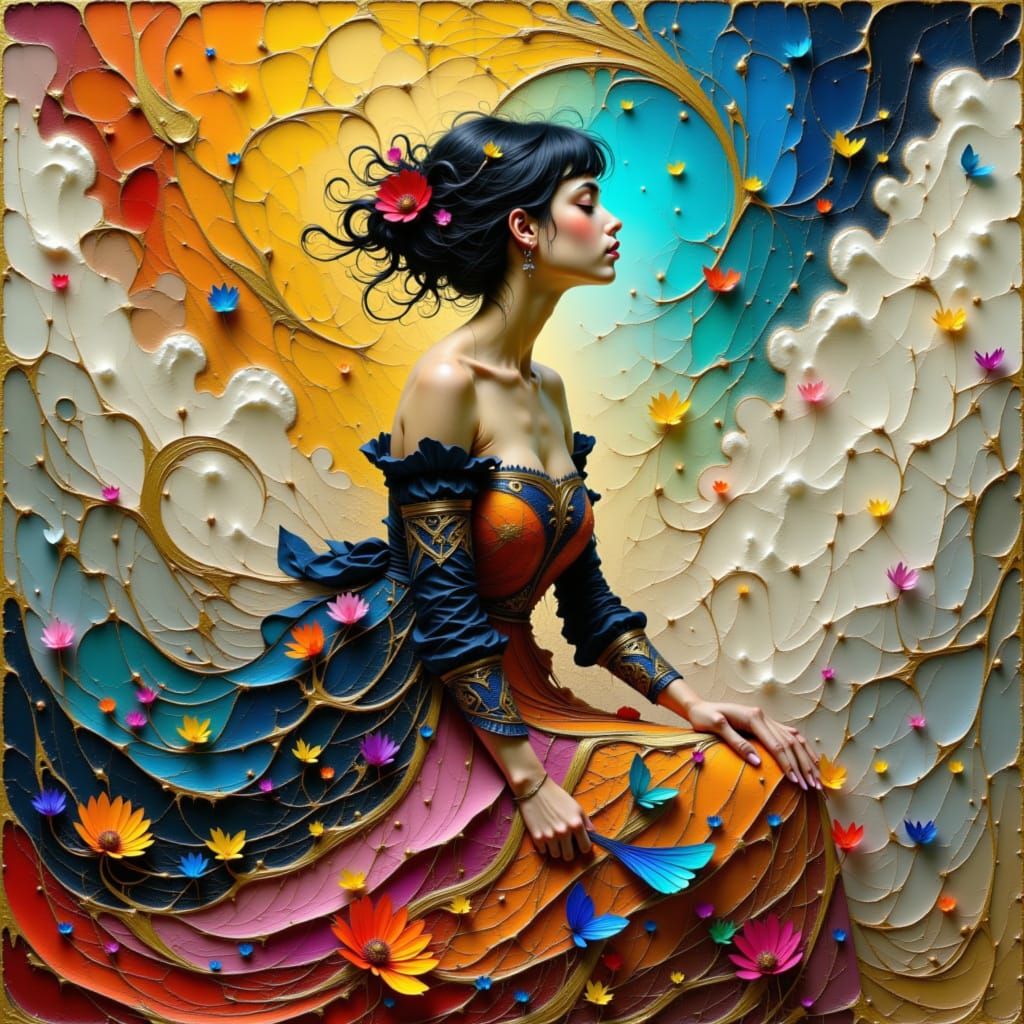 Dreamer in Ornate Attire Amidst Ethereal Clouds