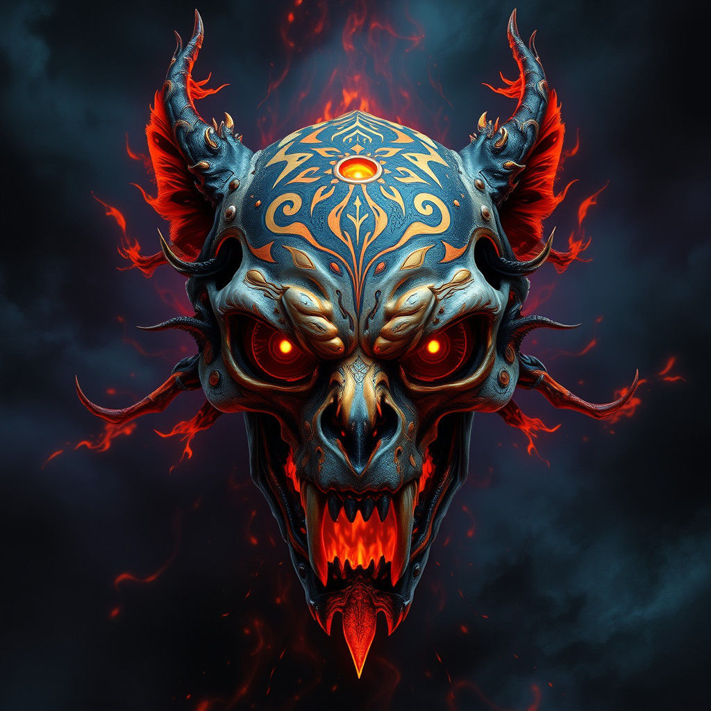 Demonic Jaguar Skull in Dark Fantasy Style