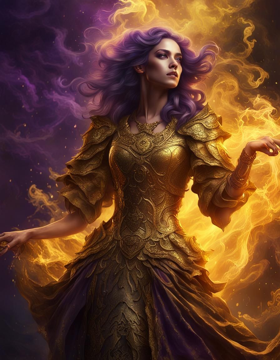 Golden Smoke Dress: Dark Fantasy Concept Art