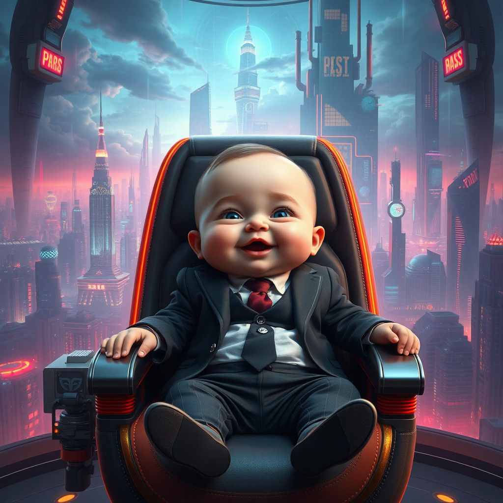 Baby Boss in High-Tech Metropolis, Digital Matte Painting