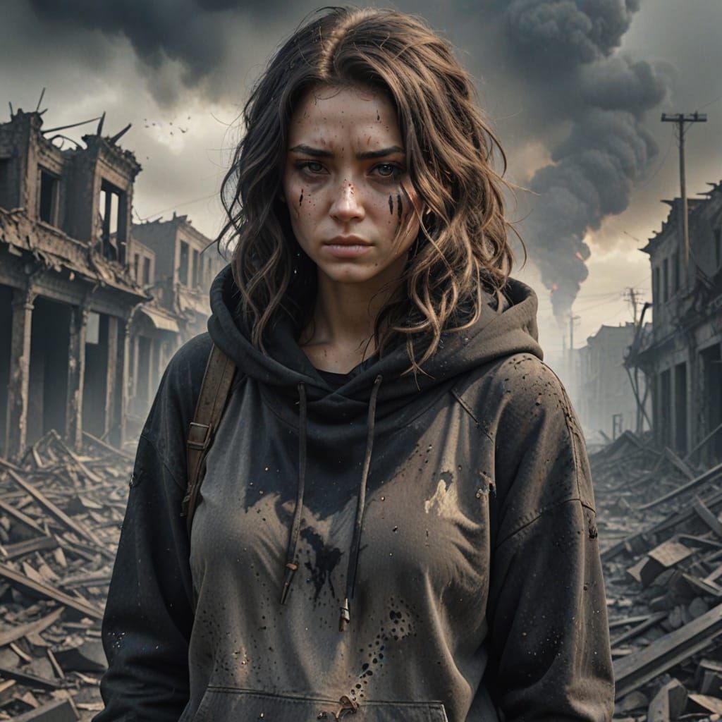 Post-Apocalyptic Girl in Destroyed City Concept Art