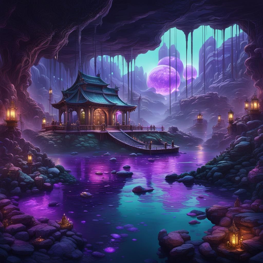 Futuristic Kingdom with Giants in Purple Rain