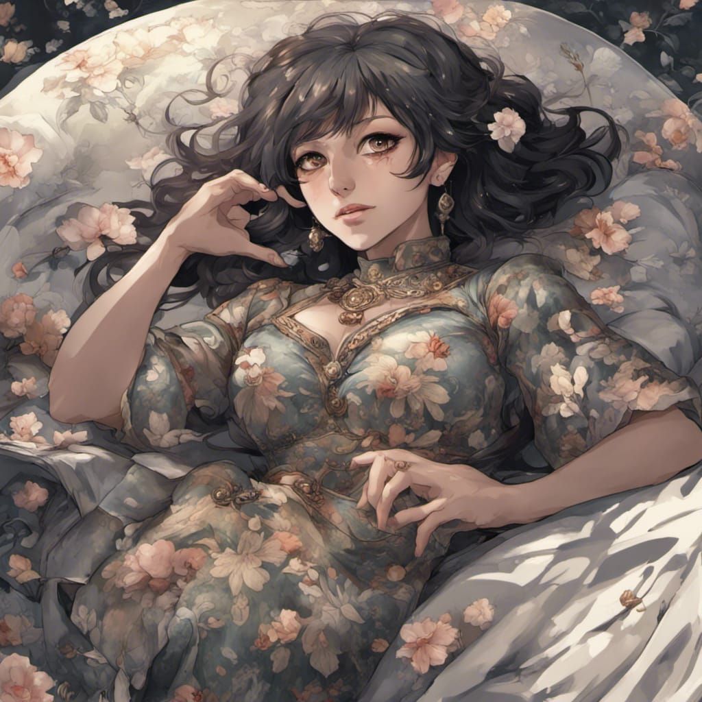 Anime Woman with Sly Smile, Detailed Matte Painting