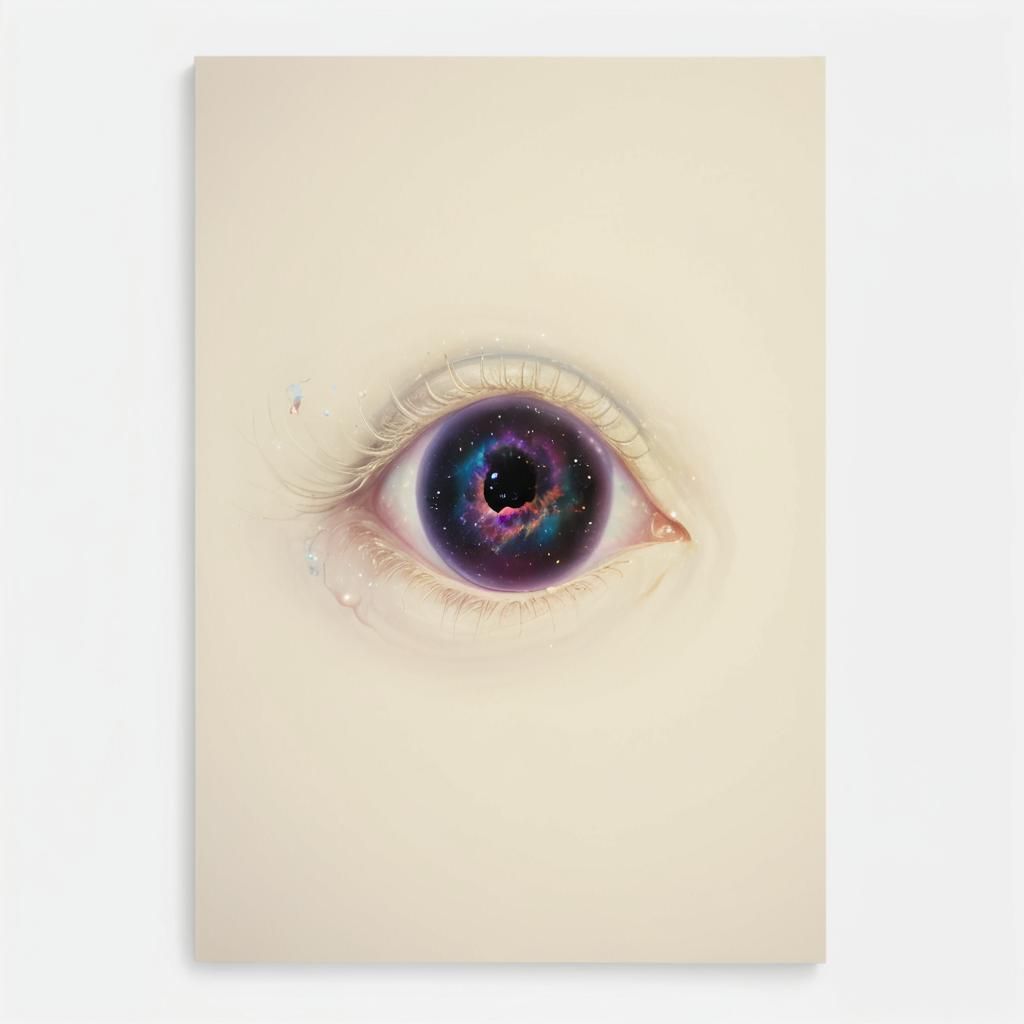 Surrealist Eyeball with Galaxies, Oil Painting Style