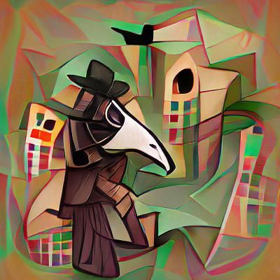Cubist Plague Doctor Bird Illustration