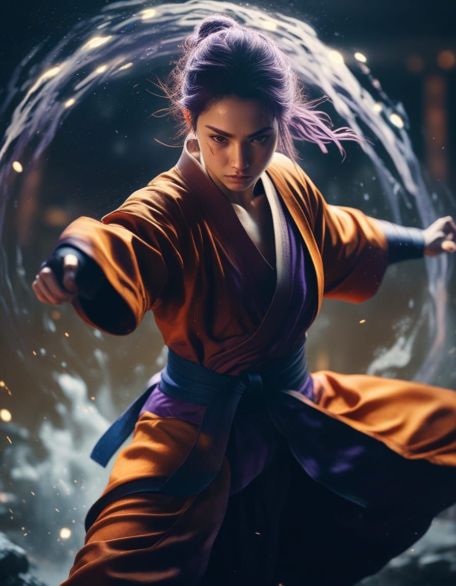 Taekwondo Warrior Ignites with Fiery Passion in Dark Fantasy...