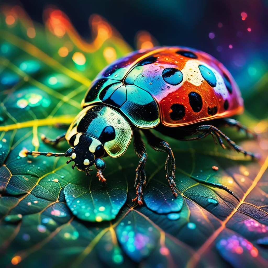 Ladybug on Leaf: Cosmic Macro Photography